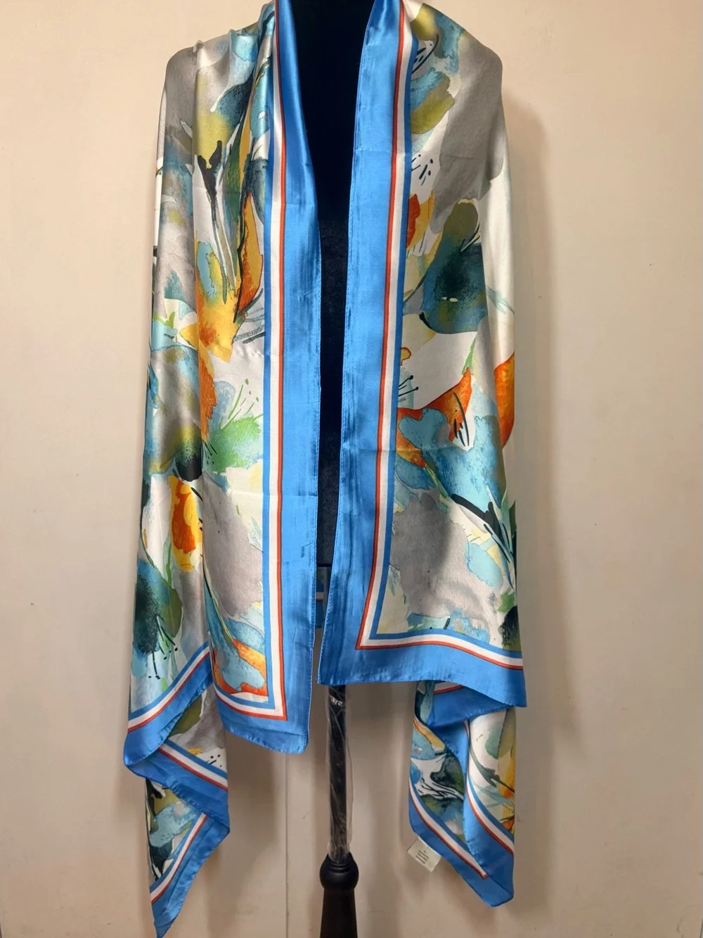 Floral Watercolor Decorative scarf - Blue, Orange, Green